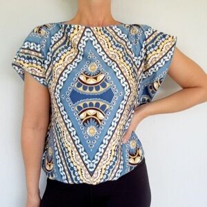 B-Wear Byer California Y2K blue floral waterfall sleeve satin blouse medium